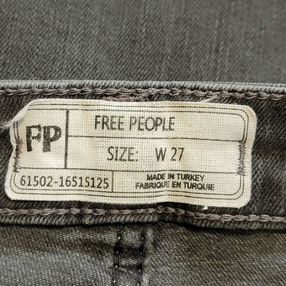 Free People Straight Leg Jeans Mid Rise Raw Hem Ankle Crop Black Gray 27 - Picture 13 of 16